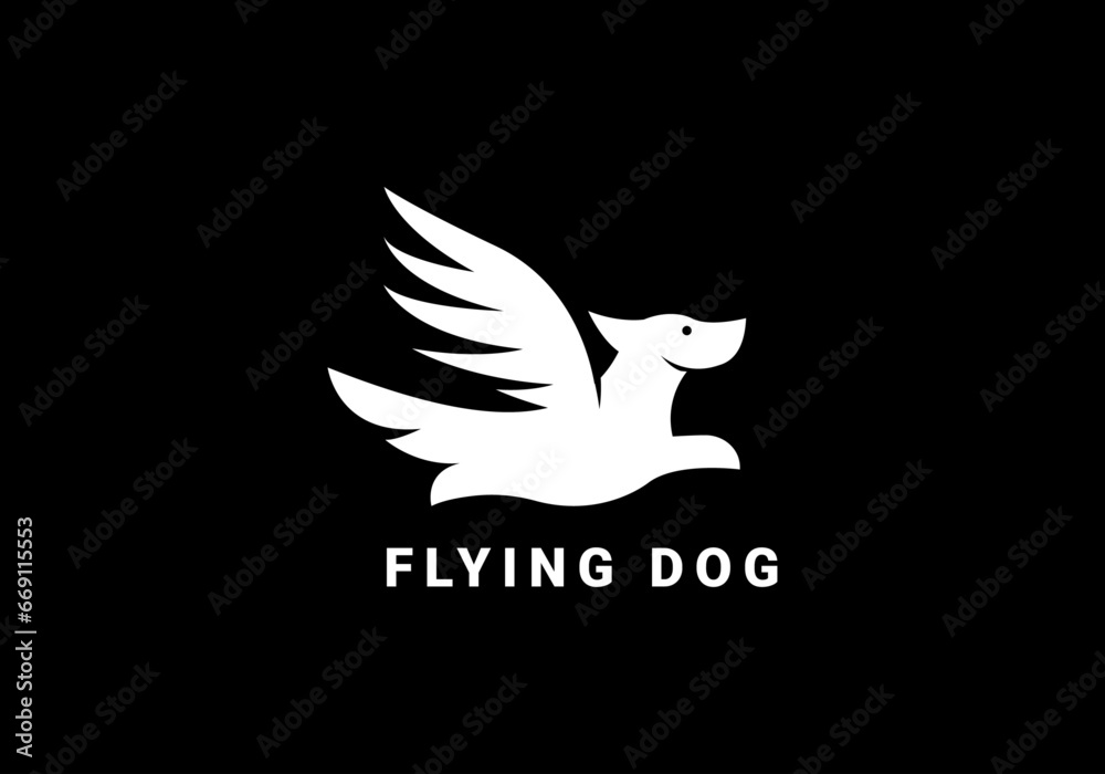 Fototapeta premium dog care, dog logo, flying dog, dog wings, wings, fast dog, animal, pet, pet care, dog cat, logo
