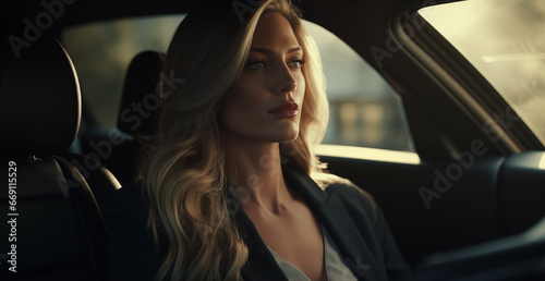 candid business woman portrait in car