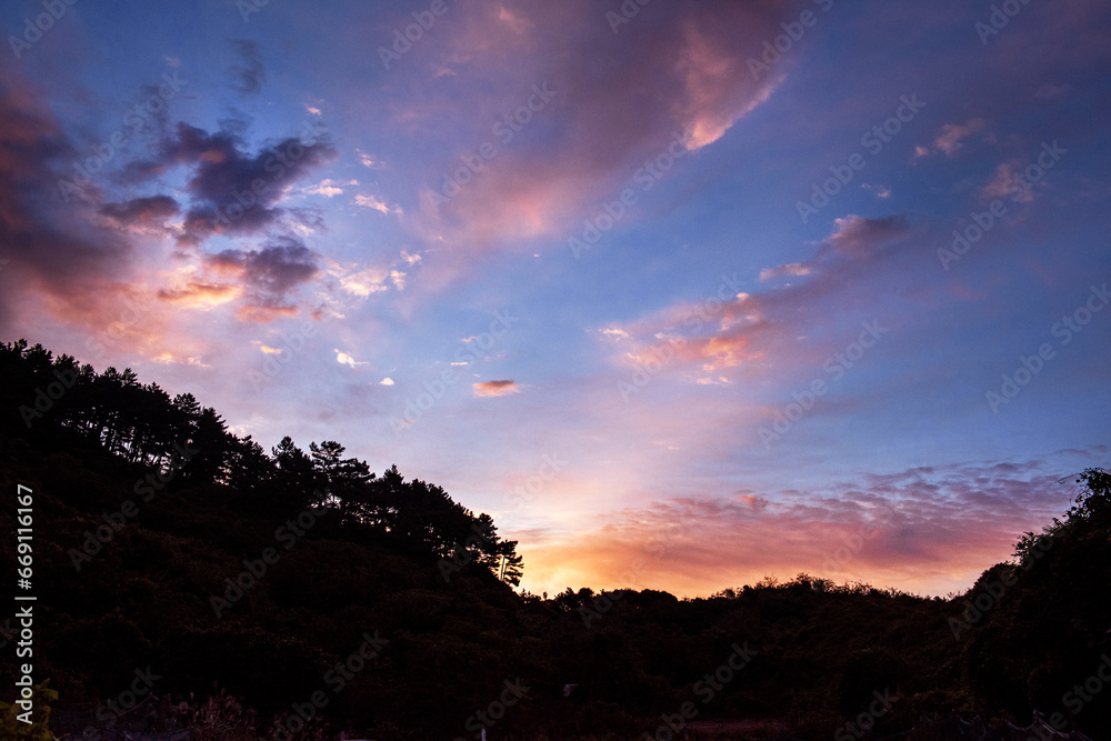 The beautiful sunrise time landscape and sky at dawn.