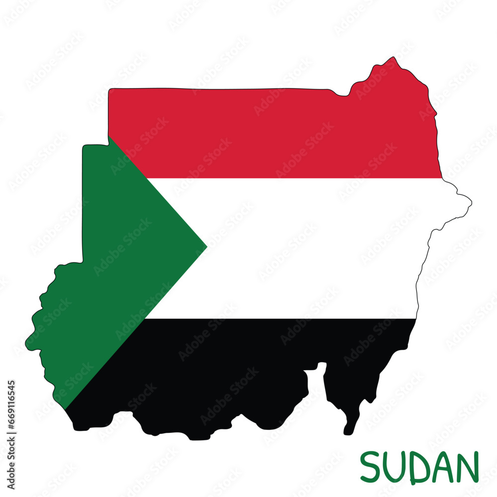 Fototapeta premium Sudan National Flag Shaped as Country Map
