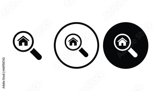 icon search property black outline for web site design 
and mobile dark mode apps 
Vector illustration on a white background