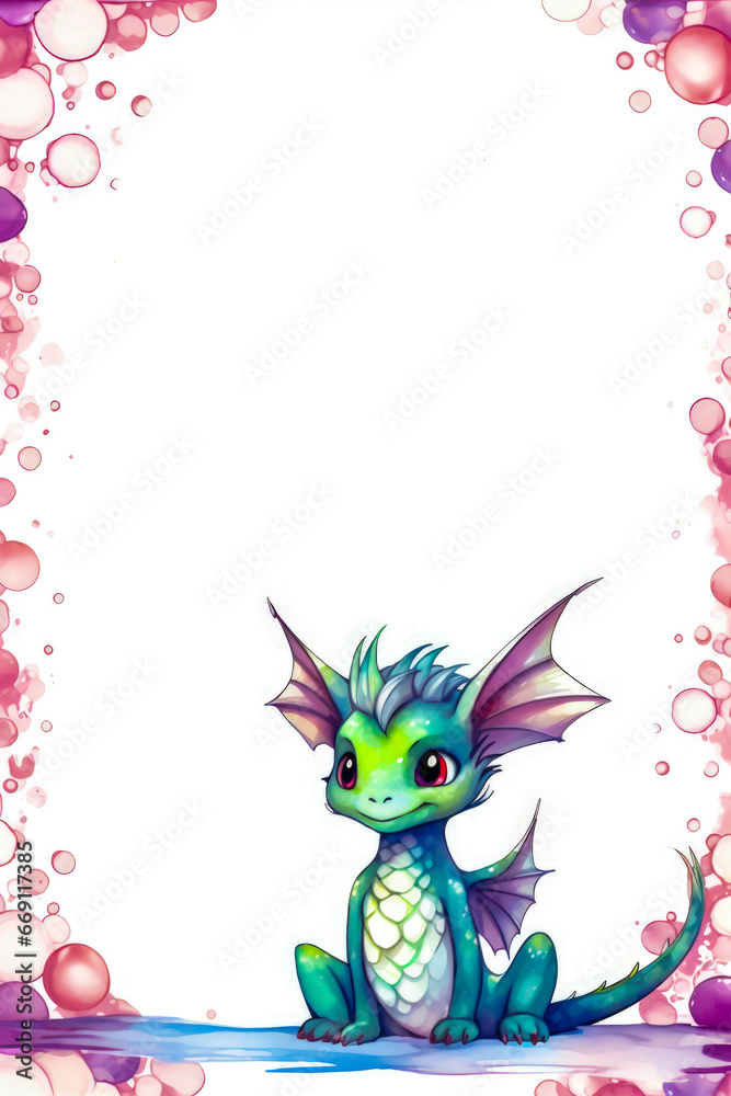 Fototapeta premium cute dragon frame border emptypage Whitebackground