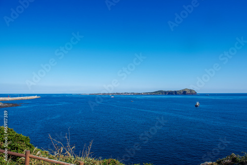 The beautiful landscape of rocky seascape and blue ocean,
