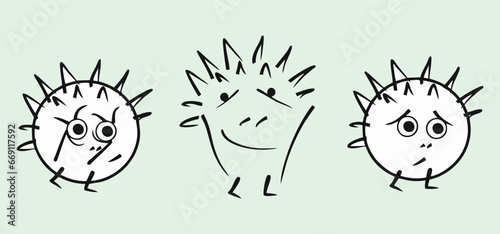 Hedgehog and chestnut. Emotions. Vector graphics, eps