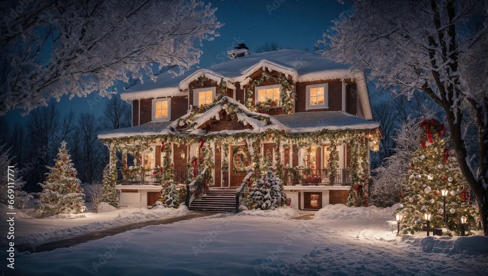 Fototapeta premium A luxurious home decked out in Christmas decorations that evoke a sense of wonder and enchantment 