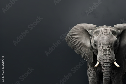 Front view of a elephant on black background. Wild animals banner with empty copy space © Uwe