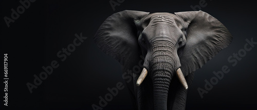 Front view of a elephant on black background. Wild animals banner with empty copy space © Uwe