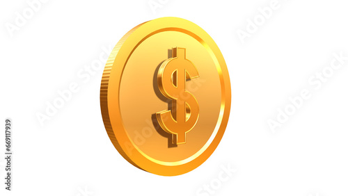 3D illustration of Gold coin with US Dollar symbol - PNG image with alpha transparency