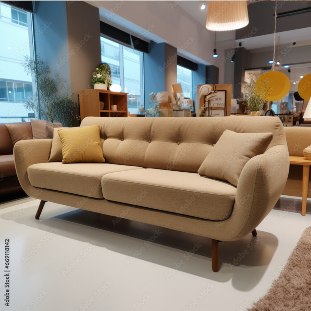 a Scandinavian-style sofa. the color of the sofa is beige and brown combination. size width 220 cm depth 90 cm height 85 cm.
