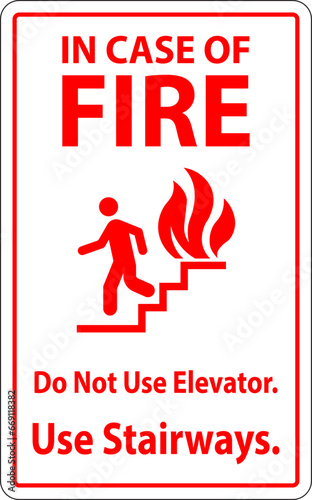 In Case Of Fire Sign Do Not Use Elevators, Use Stairways