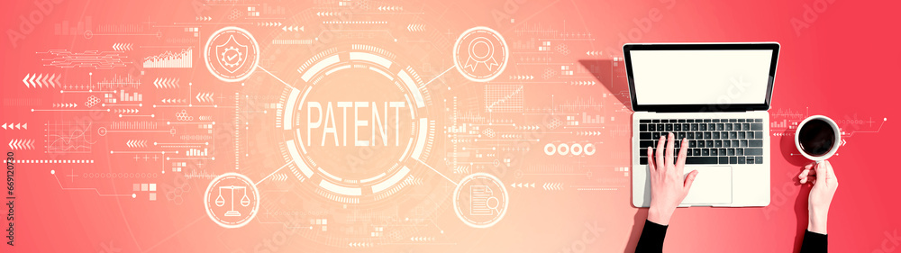 Patent concept with person using a laptop computer