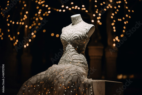 white wedding dress on a beautiful statue
