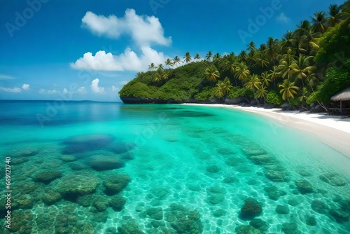 A paradise island in the tropics with white sand beaches and pristine water. © MB Khan