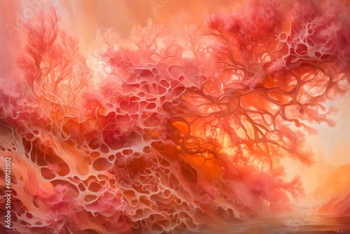 Soft Coral  Peach  and Rosy Pink in a Liquid Harmony  Casting a Warm and Abstract Glow.