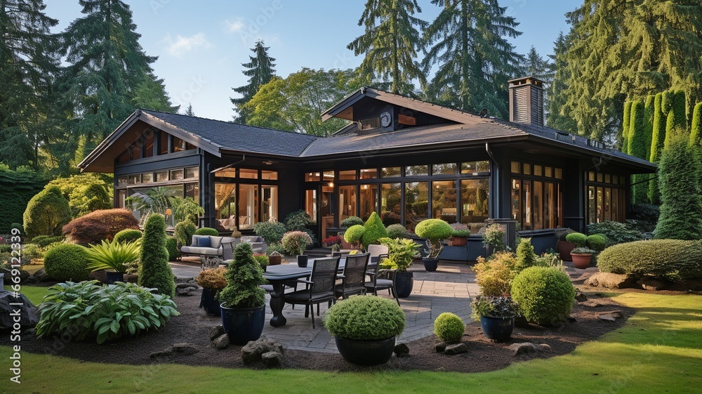 the house's backyard. the house's backyard.