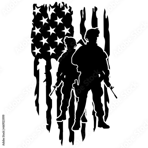 Army Silhouette With American Flag Background