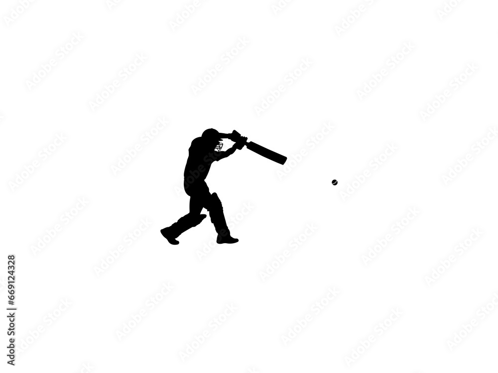 Cricket Player Silhouette isolated on white background Cricket Player Silhouette isolated on white background