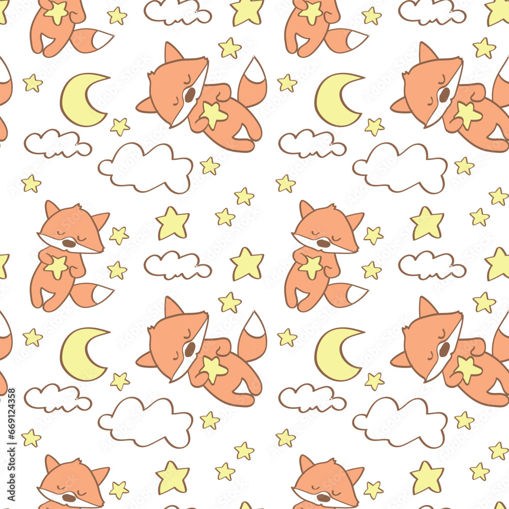 cute sleeping fox seamless pattern