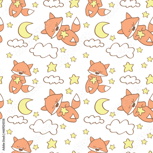 Fototapeta Naklejka Na Ścianę i Meble -  cute sleeping fox seamless pattern