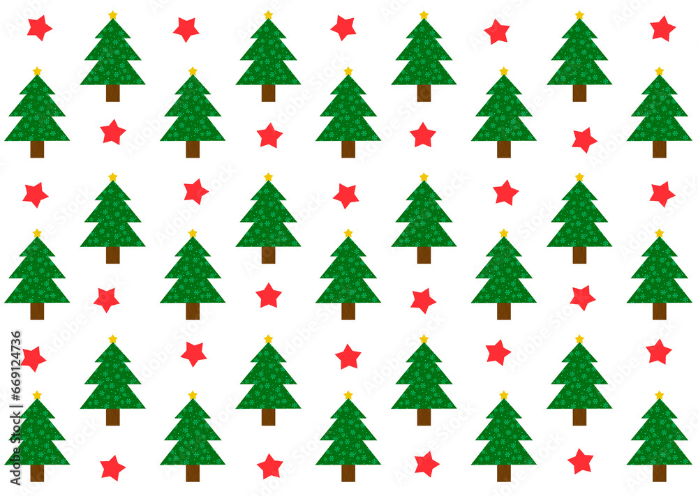 クリスマスツリーと星のパターン背景　もみの木