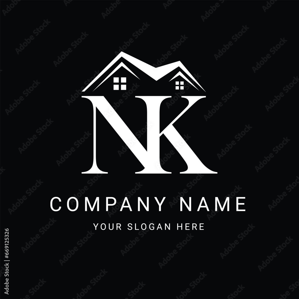 Letters NK Real Estate Logo With Roof Building Corporate Business and Investment Template