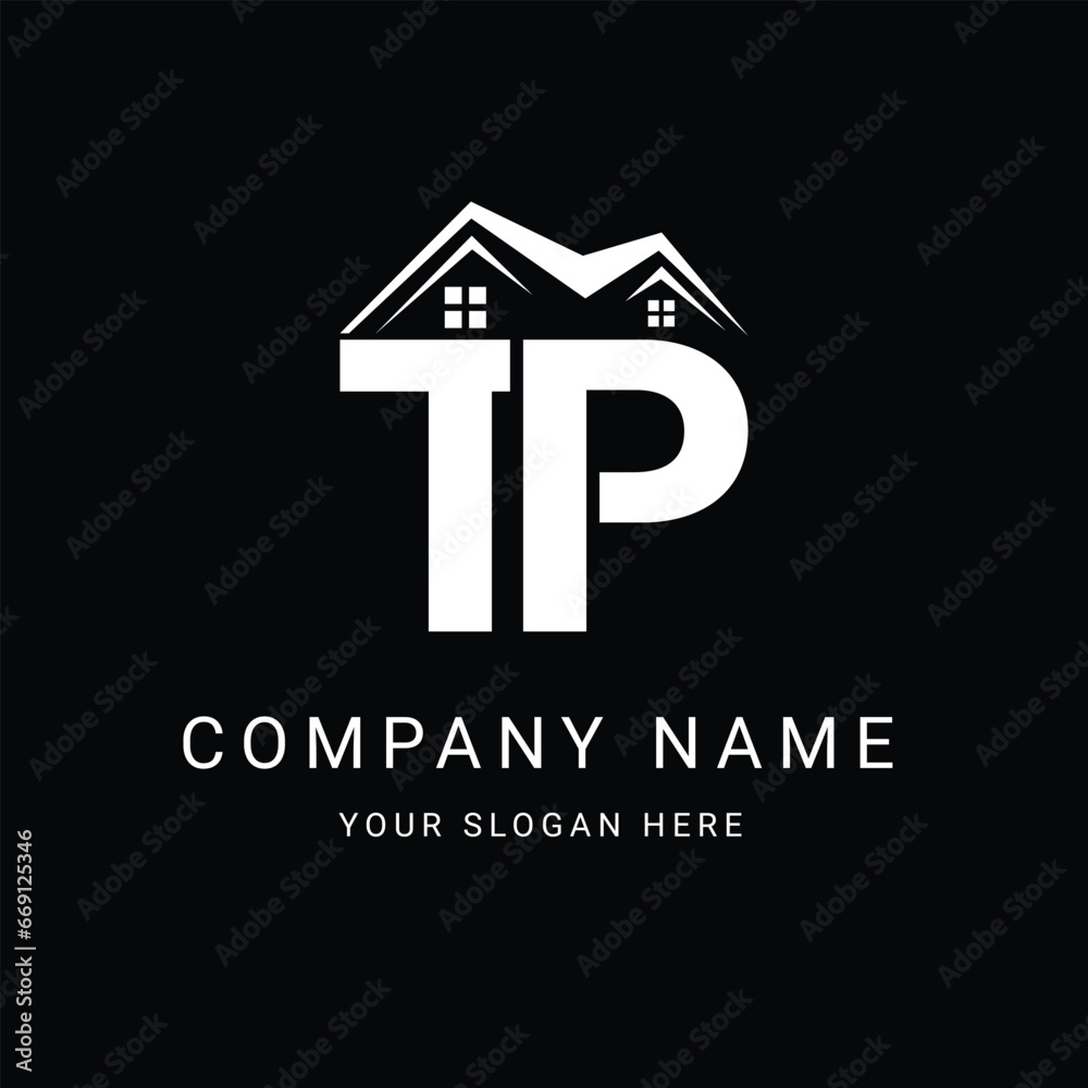 Letters TP Real Estate Logo With Roof Building Corporate Business and Investment Template