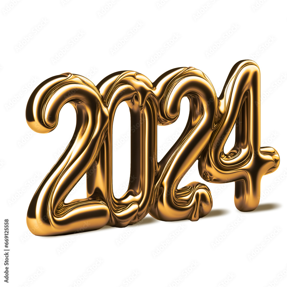 golden 2024 year logo, gold metal logo,New Year,2024,Year of the Dragon