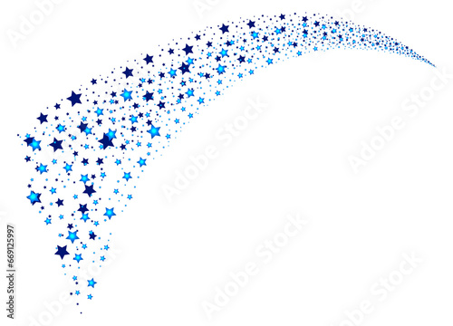 Shooting comet trail with sparkling stars. Colorful glitter dust
