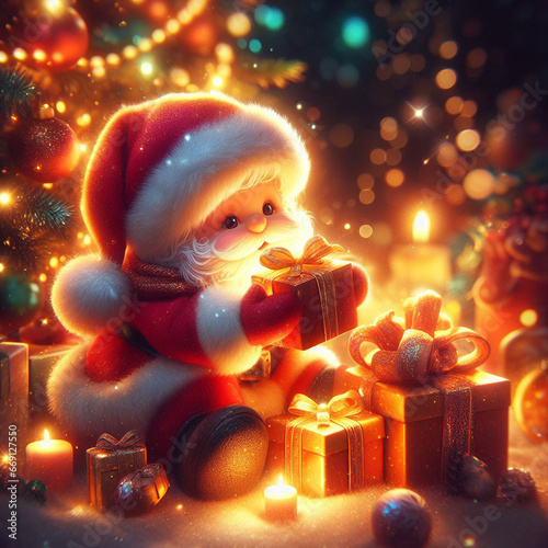 Cute of a Santa Clause with gifts photo