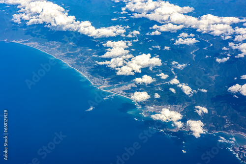 Aerial view of the Japanese coastline near Ibaraki