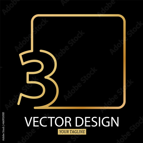 Stylized number 3 with a square border. Vector template for logo, label or sticker.