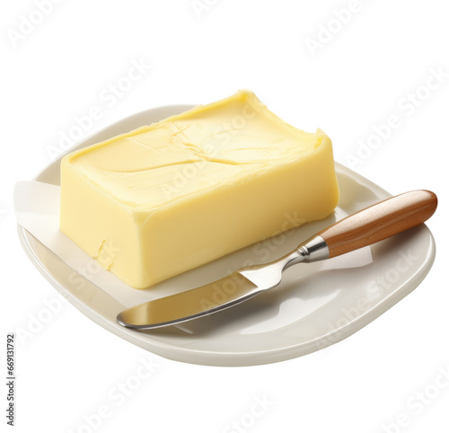 Fresh Block of Butter on Wooden Board