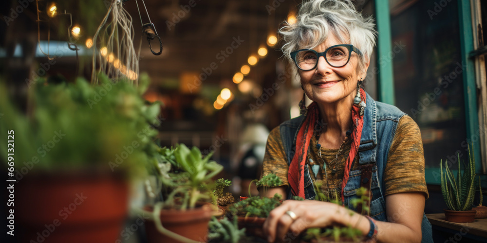 Urban Hipster Farmer Harvesting Vegetables from the Rooftop Greenhouse Garden, Woman Planting Crops in Communal Garden. Love Gardening and House Plants. Generative AI
