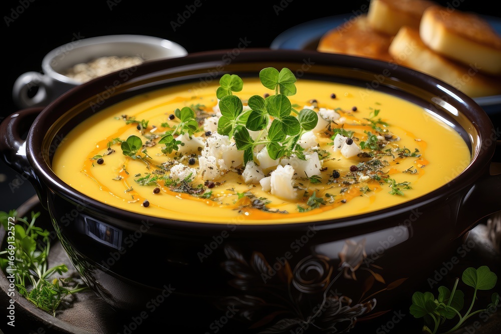 Pumpkin butternut squash cream soup in a bowl.