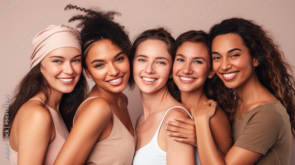 portrait of a multicultural group of young women at a shooting