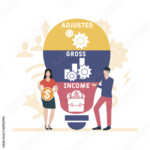 AGI -Adjusted Gross Income acronym. business concept background. vector illustration concept with keywords and icons. lettering illustration with icons for web banner, flyer, landing pag 