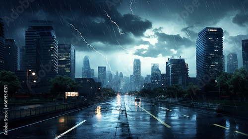 雨が降る町の風景 photo