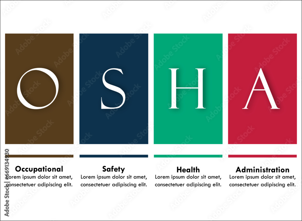 OSHA - Occupational Safety Health Administration Acronym. Infographic template with icons