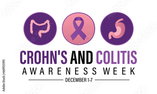 Crohn's and Colitis Awareness Week is observed every year in December 1-7 Vector illustration design. Banner, poster, card, background design.