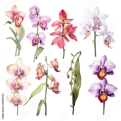 Wallpaper Mural orchid isolated on white background, orchids botanical illustration white background. Torontodigital.ca