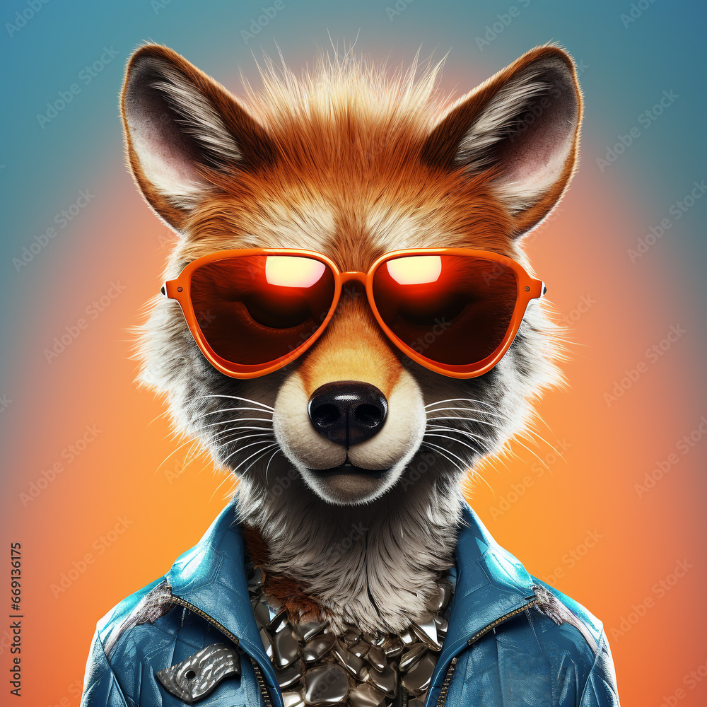 Portrait of a cartoon fox wearing sunglasses