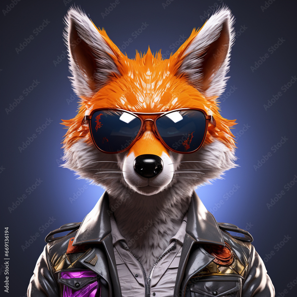 Portrait of a cartoon fox wearing sunglasses