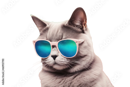 creative animal concept cat in sunglass shade glasses isolated on a white or transparant background © ramses