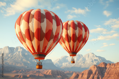 Colorful hot-air balloons flying over the mountain. High quality photo © mediaceh