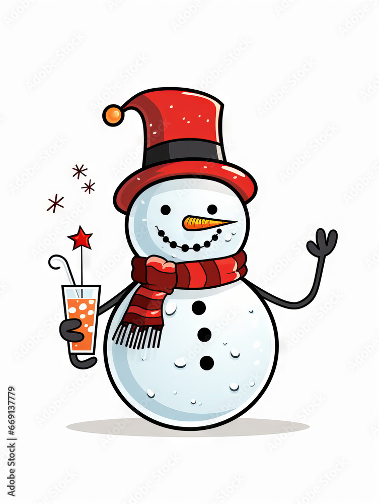 Snowman toasting the holidays