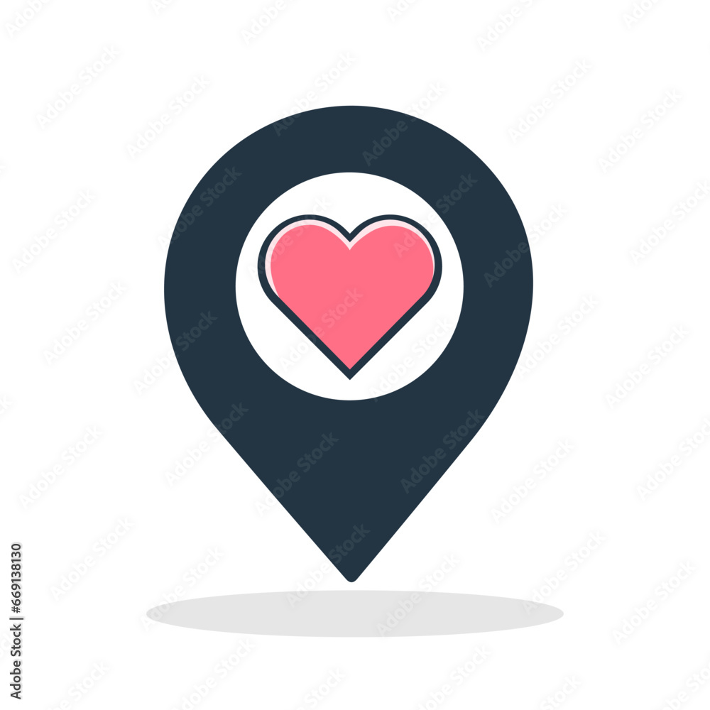 Love location symbol. Heart with map dot. GPS icon isolated. Love location symbol. Heart with map dot. GPS icon isolated.