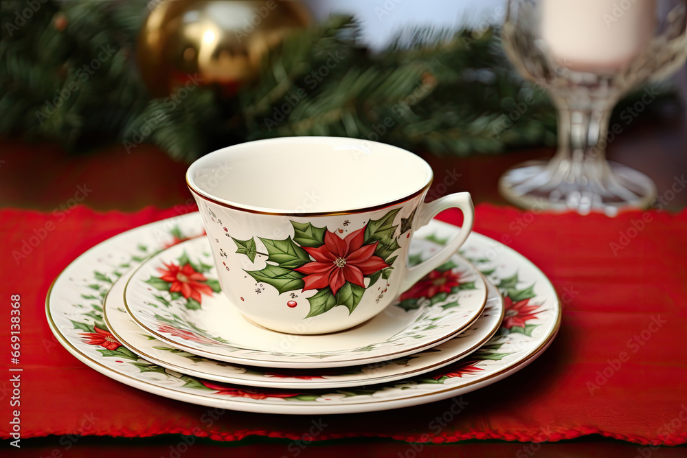 A festive Christmas plate set on the table. A festive Christmas plate set on the table.