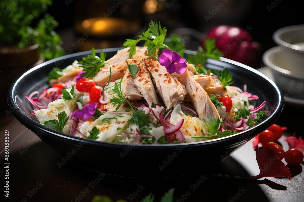 Grilled chicken fillet with vegetable salad. Grilled chicken fillet with vegetable salad.