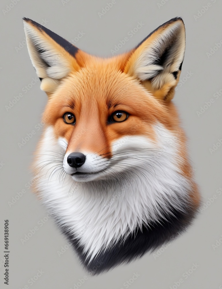 Fox Head. Gray background. Generative AI
