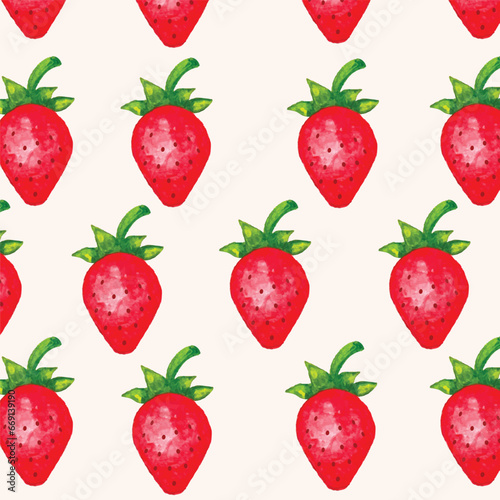 Fototapeta Naklejka Na Ścianę i Meble -  red cute strawberry pattern background. Summer botanical illustration. For packages, cards, logo. Summer sweet bright and berries.